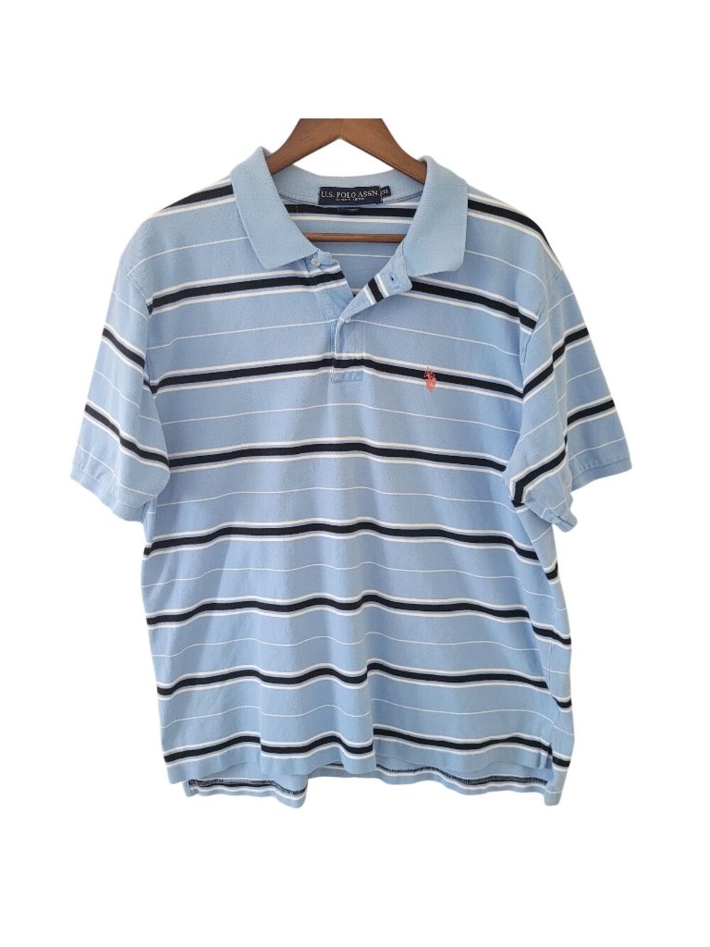 U.S. Polo Assn. Striped Polo Shirt Mens Size 2XL Blue Cotton Casual Preppy